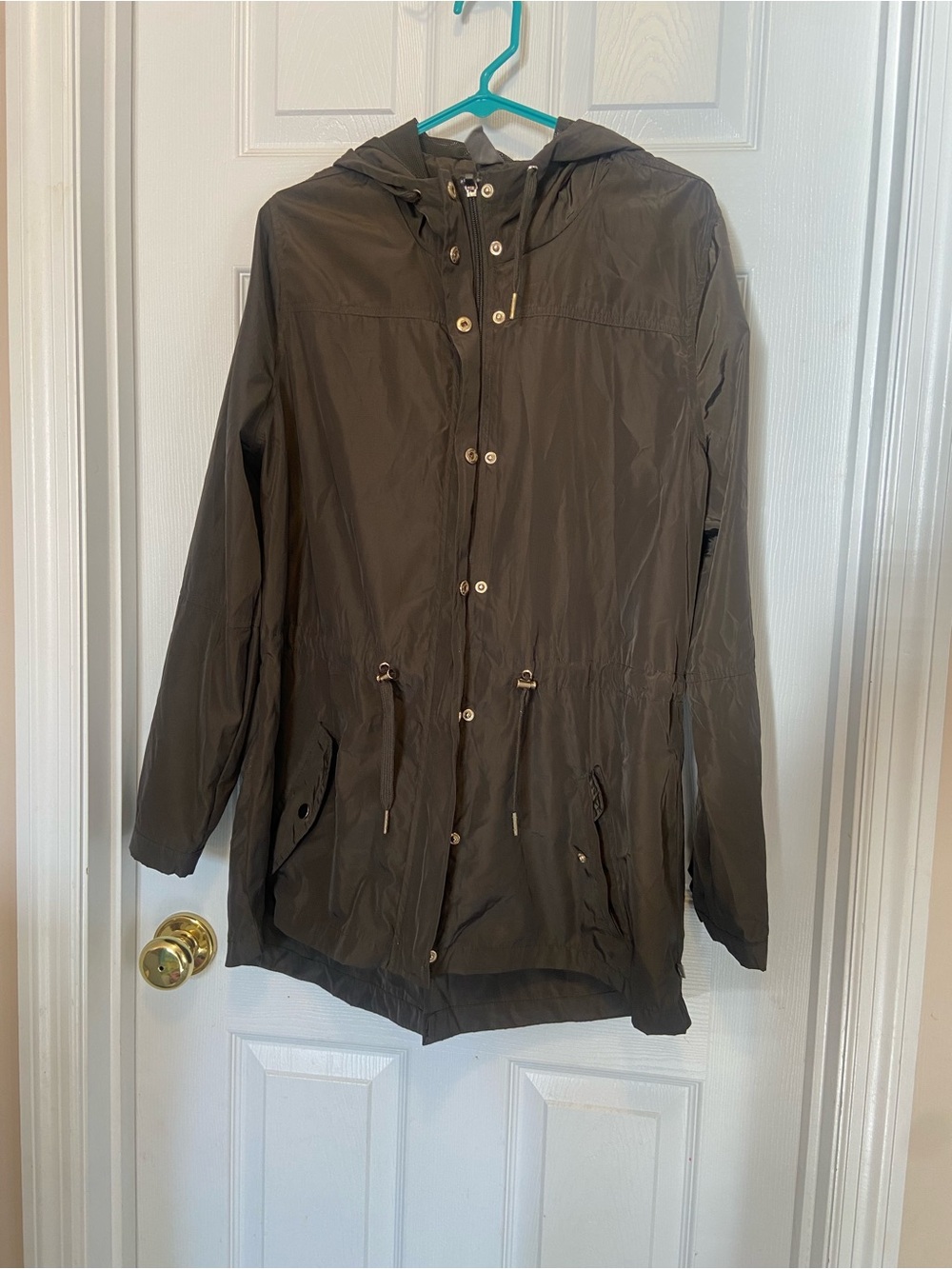 Olive Hooded Utility Jacket with Drawstring Waist